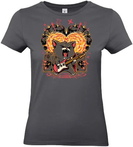 Cat Love Music - screaming, Rock And Roll, cool, funny, cat, black cat, rockstar, metal, heavy metal, punk, rock, rock and roll, music, pet, joke, cute - Standard T-Shirt (Women)