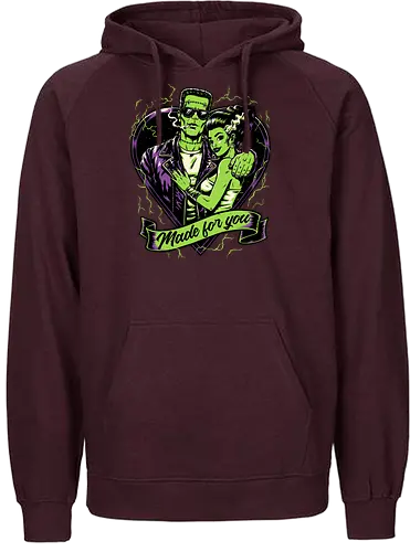Frankenstein Monster Love - Science Fiction, Science, Halloween, Frankenstein, Bride Of Frankenstein, Bride, Cool, Couple, Love, Monsters, Monster, Spooky, Classic Horror, Horror, Gothic Horror, Folk Horror, Movies, Movie, Classic, Cult Classic, Creepy, Scary, Valentine's Day, Valentines Day, Valentines, Valentine - Fairtrade Hoodie