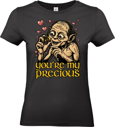 Love is Precious - Valentine's Day, Valentine, Valentines Day, Valentines, Heart, Love, Romance, Romantic, Movie, Classic Movie, Book, Books, Adventure, Fantasy, Medieval, Vintage, Retro, Retro Vintage, Magic, Magical Creatures, Magical, Gold, Golden, Ring, Precious - Standard T-Shirt (Women)