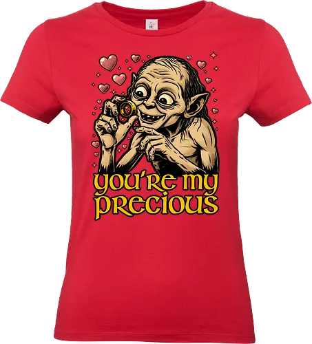 Love is Precious - Valentine's Day, Valentine, Valentines Day, Valentines, Heart, Love, Romance, Romantic, Movie, Classic Movie, Book, Books, Adventure, Fantasy, Medieval, Vintage, Retro, Retro Vintage, Magic, Magical Creatures, Magical, Gold, Golden, Ring, Precious - Standard T-Shirt (Women)