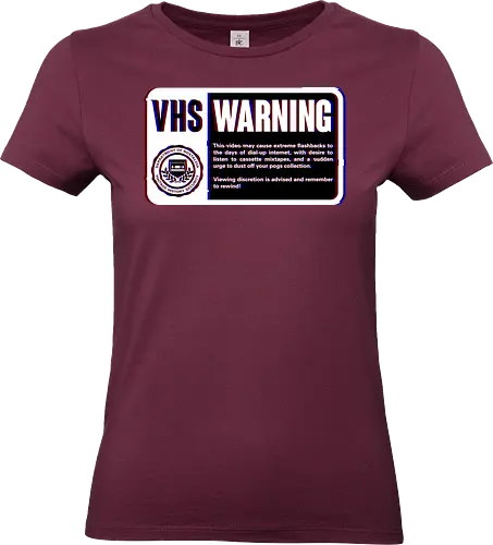 VHS Nostalgia Warning  - joke, fun, movie, vhs, nostalgia, retro, vintage, pixel art, funny, old, cool, computer, pc, meme - Standard T-Shirt (Women)
