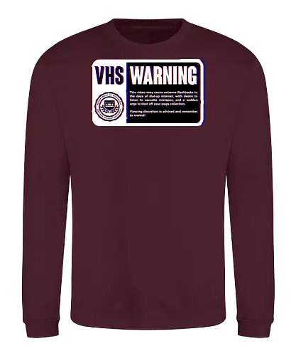 VHS Nostalgia Warning  - joke, fun, movie, vhs, nostalgia, retro, vintage, pixel art, funny, old, cool, computer, pc, meme - Sweatshirt