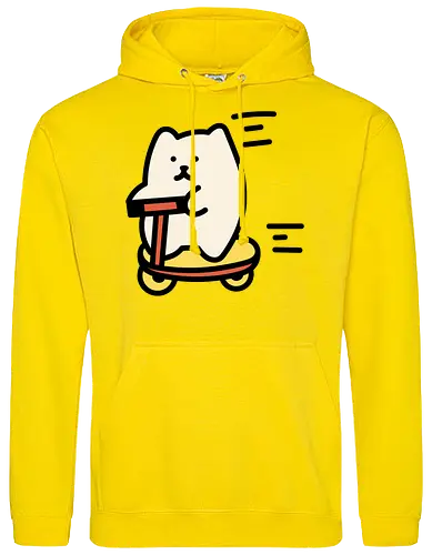 Weiße Katze reitet