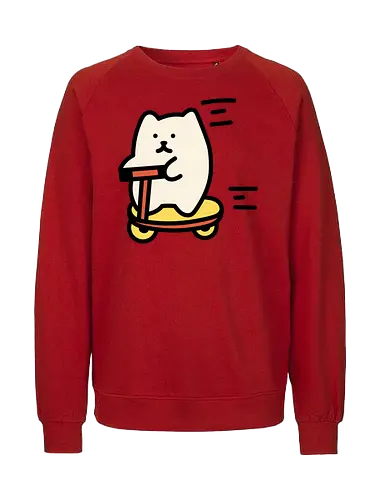 Weiße Katze reitet - Schnell, Geschwindigkeit, Katze, Weiß, Tier, Gelb, Glücklich, Schlafen, Niedlich, Katzen, Niedliche Katze, Niedliche Katzen, Voll, Fanart, Fahrten - Fairtrade Sweatshirt