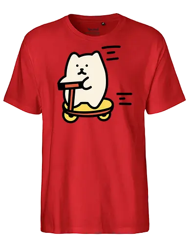 Weiße Katze reitet - Schnell, Geschwindigkeit, Katze, Weiß, Tier, Gelb, Glücklich, Schlafen, Niedlich, Katzen, Niedliche Katze, Niedliche Katzen, Voll, Fanart, Fahrten - Fairtrade T-Shirt