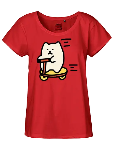 Weiße Katze reitet - Schnell, Geschwindigkeit, Katze, Weiß, Tier, Gelb, Glücklich, Schlafen, Niedlich, Katzen, Niedliche Katze, Niedliche Katzen, Voll, Fanart, Fahrten - Fairtrade Girl Shirt