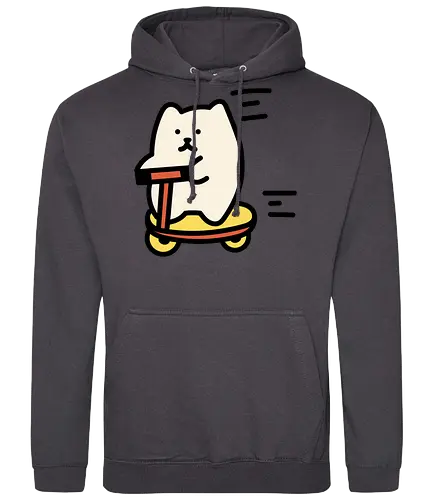 Weiße Katze reitet - Schnell, Geschwindigkeit, Katze, Weiß, Tier, Gelb, Glücklich, Schlafen, Niedlich, Katzen, Niedliche Katze, Niedliche Katzen, Voll, Fanart, Fahrten - Standard Hoodie
