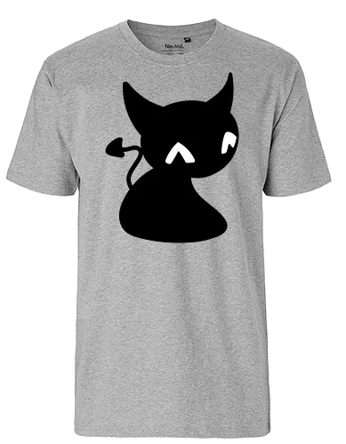 Niedliche Teufelskatze - Kalt, Gemütlich, Katze, Schwarz, Tier, Niedlich, Lustig, Freund, Pixel, Spaß, Fürsorge, Haustier, Teufel, Fanart, Warm - Fairtrade T-Shirt