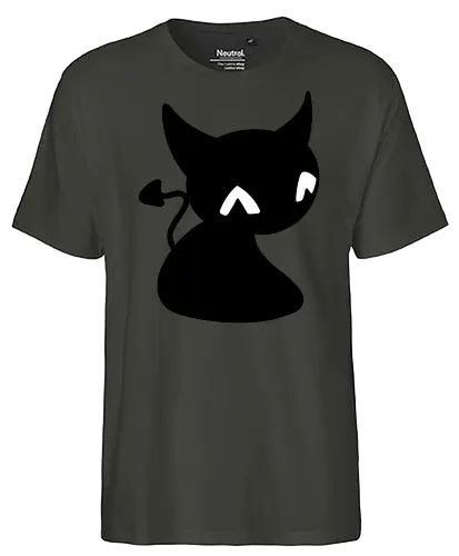 Niedliche Teufelskatze - Kalt, Gemütlich, Katze, Schwarz, Tier, Niedlich, Lustig, Freund, Pixel, Spaß, Fürsorge, Haustier, Teufel, Fanart, Warm - Fairtrade T-Shirt