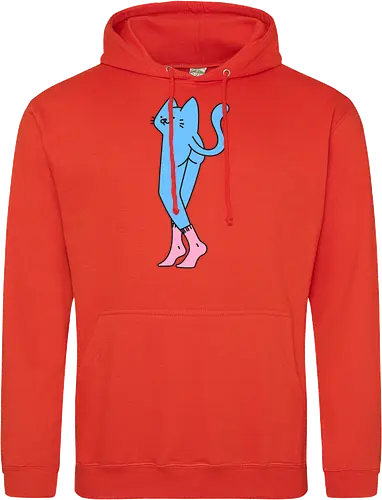 Verrückte blaue Katze mit langen Beinen