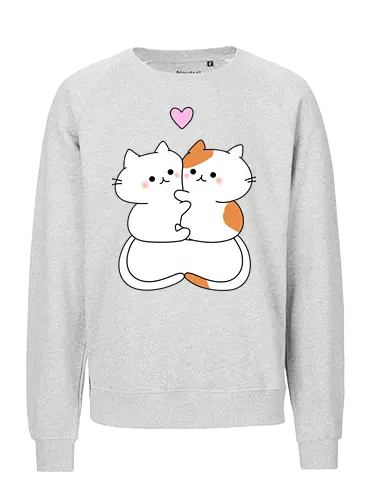 Katzen lieben Umarmungen - Füttern, Getigert, Liebe, Umarmungen, Futter, Katze, Weiß, Herz, Tier, Rosa, Niedlich, Niedliche Katzen, Haustier, Fanart, Verehren - Fairtrade Sweatshirt