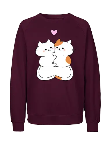 Katzen lieben Umarmungen - Füttern, Getigert, Liebe, Umarmungen, Futter, Katze, Weiß, Herz, Tier, Rosa, Niedlich, Niedliche Katzen, Haustier, Fanart, Verehren - Fairtrade Sweatshirt