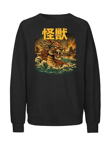 Japanischer Löwendrache Kaiju - Otaku, Shishi, Japanischer Löwe, Kaiju Art, Japan Mythologie, Fantasy Kunst, Anime Stil, Geek Design, Asian Monster, Tempel Wächter, Ukiyoe Stil, Japan Illustration, Mythical Creature, Epic Art, Monster Design - Fairtrade Sweatshirt