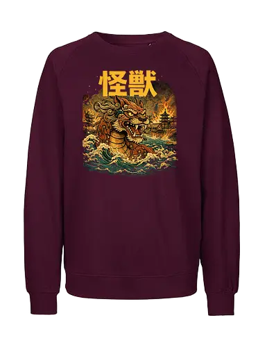 Japanischer Löwendrache Kaiju - Otaku, Shishi, Japanischer Löwe, Kaiju Art, Japan Mythologie, Fantasy Kunst, Anime Stil, Geek Design, Asian Monster, Tempel Wächter, Ukiyoe Stil, Japan Illustration, Mythical Creature, Epic Art, Monster Design - Fairtrade Sweatshirt