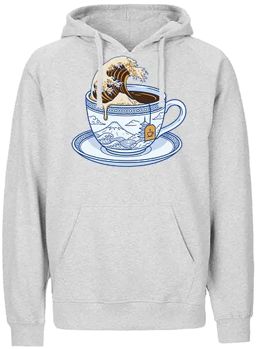 The Great Wave of Tea - great wave tea shirt, hokusai teacup t-shirt, japanese aesthetic apparel, kanagawa wave graphic tee, ukiyo-e art clothing, tea lover gift shirt, mountain fuji teacup design, blue and white porcelain art, traditional japanese wave top, minimalist zen t-shirt, oriental art streetwear, wave in a cup graphic, aesthetic tea drinking shirt, japanese culture fan merch, ukiyo-e wave illustration, serene ocean art tee, tea addict clothing, japanese landscape graphic, vintage asian art style shirt - Fairtrade Hoodie