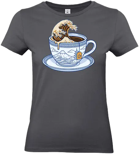 The Great Wave of Tea - great wave tea shirt, hokusai teacup t-shirt, japanese aesthetic apparel, kanagawa wave graphic tee, ukiyo-e art clothing, tea lover gift shirt, mountain fuji teacup design, blue and white porcelain art, traditional japanese wave top, minimalist zen t-shirt, oriental art streetwear, wave in a cup graphic, aesthetic tea drinking shirt, japanese culture fan merch, ukiyo-e wave illustration, serene ocean art tee, tea addict clothing, japanese landscape graphic, vintage asian art style shirt - Standard T-Shirt (Women)