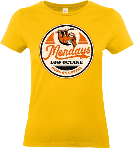 Mondays Low Octane - caffeine addict, coffee, mood, badge, burnout, caffeine, cup of coffee, funny, i love coffee, low energy, monday, nostalgia, retro, sloth, vintage - Standard T-Shirt (Women)