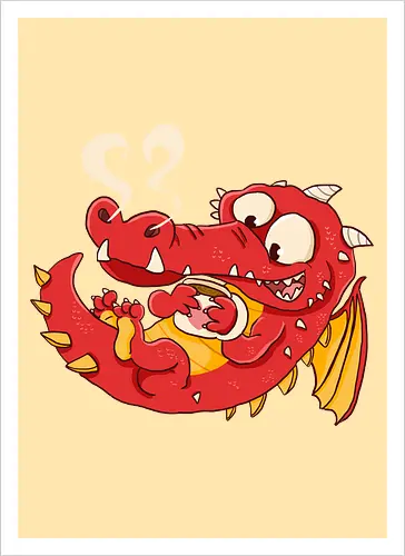 Kaffee Drache - Kaffee, Drache, Comic - Artprint