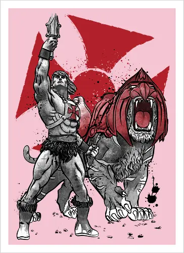 Prince Adam and battle cat sumi e