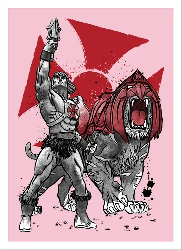 Prince Adam and battle cat sumi e