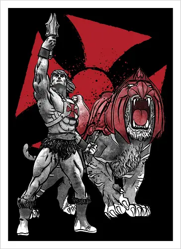 Prince Adam and battle cat sumi e