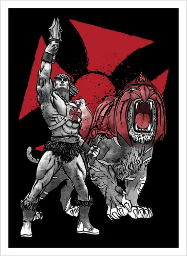 Prince Adam and battle cat sumi e