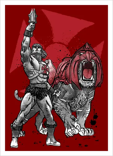 Prince Adam and battle cat sumi e