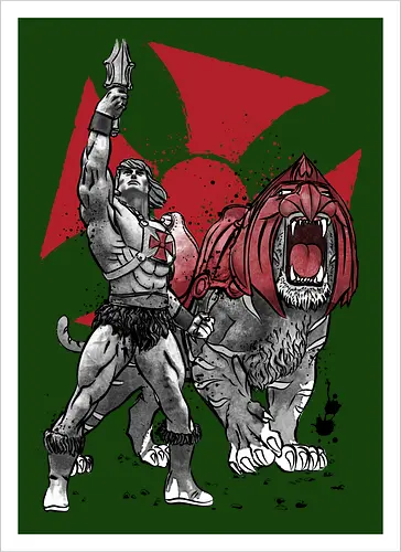 Prince Adam and battle cat sumi e