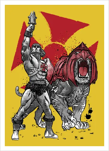 Prince Adam and battle cat sumi e