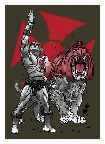 Prince Adam and battle cat sumi e