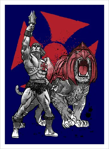 Prince Adam and battle cat sumi e