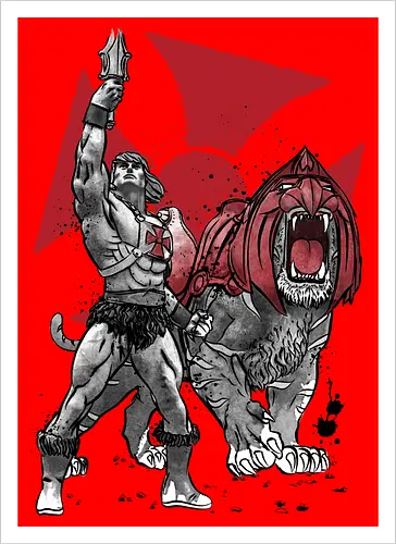 Prince Adam and battle cat sumi e