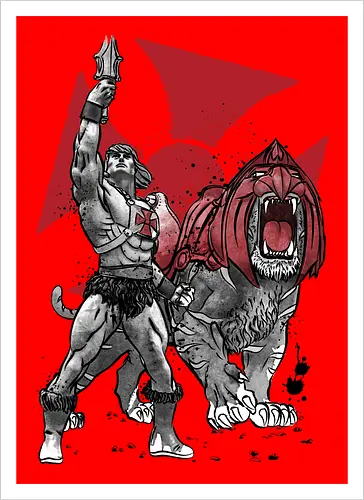 Prince Adam and battle cat sumi e