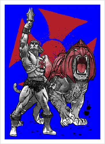 Prince Adam and battle cat sumi e