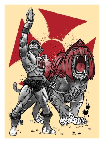 Prince Adam and battle cat sumi e