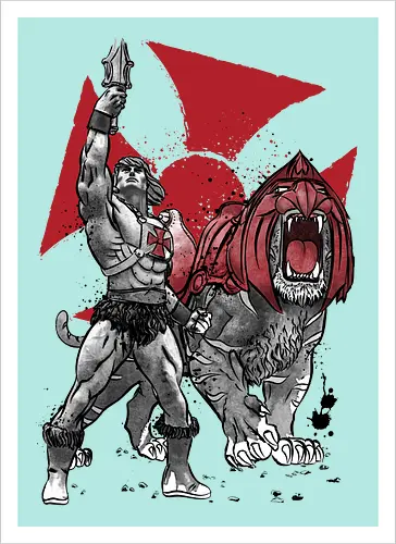 Prince Adam and battle cat sumi e