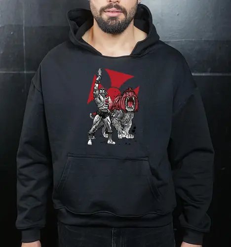 Prince Adam and battle cat sumi e