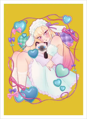 Kawaii Kaiwai - kawaii, anime, bisque doll, pastel - Artprint