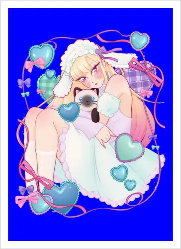 Kawaii Kaiwai - kawaii, anime, bisque doll, pastel - Artprint