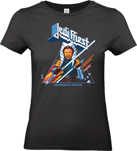Jedi Priest T-Shirt - Ahsoka Tano Defenders of the Faith - star wars t-shirt, ahsoka tano, judas priest, geek kleidung, heavy metal mashup, lichtschwerter, jedi kriegerin, teetan, nerd mode, popkultur, togruta, clone wars, fan art, original shirt, star wars merch - Standard T-Shirt (Women)