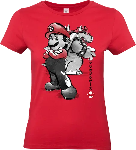 The Plumber vs King  - retro, cute, japanese art, mario bros, video games, gamer, gaming, pink, painting - Standard T-Shirt (Women)