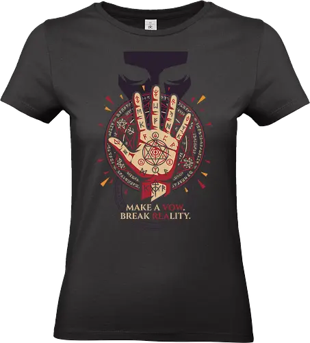 Make a Vow - make a vow shirt, break reality t-shirt, sorcery ritual graphic tee, anime summoning circle apparel, occult runes clothing, jujutsu inspired streetwear, alchemical seal design, mystical hand graphic top, dark fantasy anime merch, esoteric symbol t-shirt, cursed energy apparel, ancient sorcery fan art, burgundy and cream anime shirt, supernatural contract clothing, geek culture fashion, stylish otaku streetwear, anime protagonist gift, arcane magic graphic tee, ritualistic anime design - Standard T-Shirt (Women)