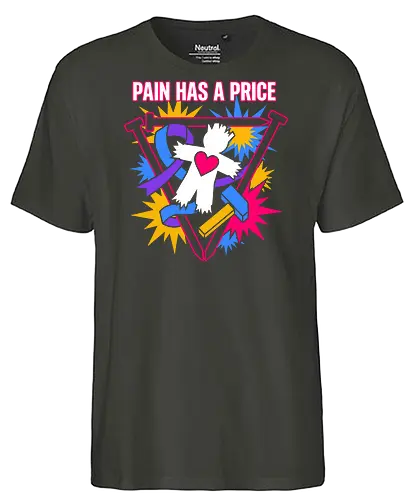 Pain Has A Price - pain has a price shirt, voodoo doll t-shirt, pastel goth graphic tee, occult aesthetic clothing, neon voodoo art top, alt fashion streetwear, voodoo doll with heart design, ritual hammer and nails graphic, creepy cute t-shirt, symbolic dark fantasy apparel, colorful goth clothing, edgy pop art tee, witchcraft aesthetic merch, vibrant occult streetwear, symbolic sacrifice shirt, modern grunge apparel, voodoo spirit fan art, bold typography gothic tee, alternative subculture fashion - Fairtrade T-Shirt