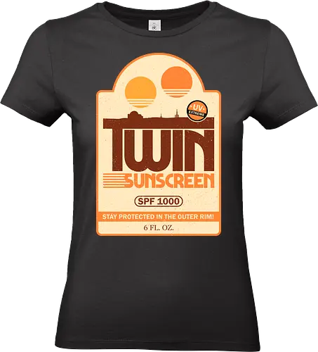 Twin Sunscreen SPF - summer, sun, vacation, vintage, 80s, badge, geek, mashup, movies, nerd, nostalgia, parody, retro, sci fi, space - Standard T-Shirt (Women)
