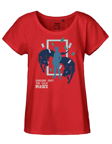 Shadows Obey The Calm - teal and navy anime tee, dark fantasy manga merch, spiritual warrior apparel, geometric anime design, calm power graphic, shonen jump fan gear, wolf summoner t-shirt, edgy otaku fashion, shadows obey the calm shirt, spirit wolf t-shirt, anime shikigami graphic tee, megumi inspired apparel, shadow wolf design, mystical talisman clothing, zen anime streetwear, blue eye wolf art, supernatural hunter top, minimalist anime silhouette, ofuda charm shirt - Fairtrade Girl Shirt