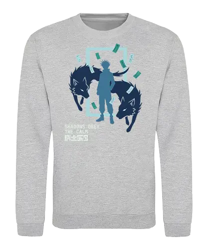 Shadows Obey The Calm - teal and navy anime tee, dark fantasy manga merch, spiritual warrior apparel, geometric anime design, calm power graphic, shonen jump fan gear, wolf summoner t-shirt, edgy otaku fashion, shadows obey the calm shirt, spirit wolf t-shirt, anime shikigami graphic tee, megumi inspired apparel, shadow wolf design, mystical talisman clothing, zen anime streetwear, blue eye wolf art, supernatural hunter top, minimalist anime silhouette, ofuda charm shirt - Sweatshirt