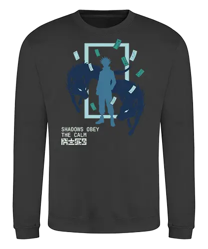 Shadows Obey The Calm - teal and navy anime tee, dark fantasy manga merch, spiritual warrior apparel, geometric anime design, calm power graphic, shonen jump fan gear, wolf summoner t-shirt, edgy otaku fashion, shadows obey the calm shirt, spirit wolf t-shirt, anime shikigami graphic tee, megumi inspired apparel, shadow wolf design, mystical talisman clothing, zen anime streetwear, blue eye wolf art, supernatural hunter top, minimalist anime silhouette, ofuda charm shirt - Sweatshirt