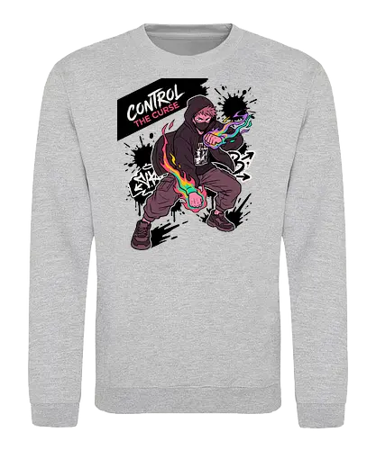 Control The Curse - cursed power merch, anime cargo pants style, street style warrior top, vibrant anime graphic, demon hunter apparel, trendy anime fan gift, control the curse shirt, urban anime streetwear, techwear warrior t-shirt, cursed energy graphic tee, anime hoodie mask design, supernatural fighter apparel, graffiti style anime top, neon flame warrior shirt, modern shonen streetwear, japanese aesthetic clothing, sorcerer battle t-shirt, edgy otaku fashion, ink splatter anime art - Sweatshirt