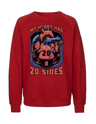 RPG d20 Dice Heart - Anatomy, Anatomic, Game, Game Master, Tabletop Game, Rpg, Role-play, Role-playing, Role-playing Game, Roleplay, Dungeon, Dungeon Master, Dungeons, D20, Pen and Paper, Dice, Heart, Human, Fantasy, Adventure, Biology, Tabletop - Fairtrade Sweatshirt