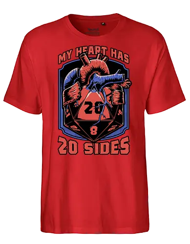RPG d20 Dice Heart - Anatomy, Anatomic, Game, Game Master, Tabletop Game, Rpg, Role-play, Role-playing, Role-playing Game, Roleplay, Dungeon, Dungeon Master, Dungeons, D20, Pen and Paper, Dice, Heart, Human, Fantasy, Adventure, Biology, Tabletop - Fairtrade T-Shirt